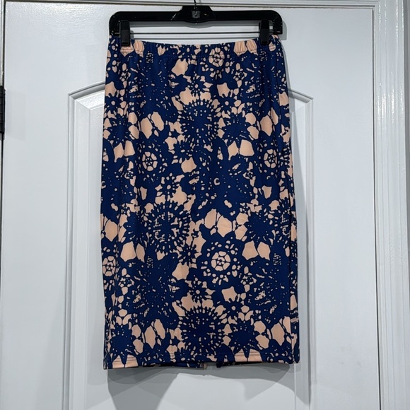 🔵 Blue and Cream Lace Print Knee-Length Skirt Size Large - Picture 3 of 8